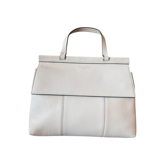 Tory Burch Block T Leather Satchel Ivory Bag Crossbody Strap - Picture 4 of 16